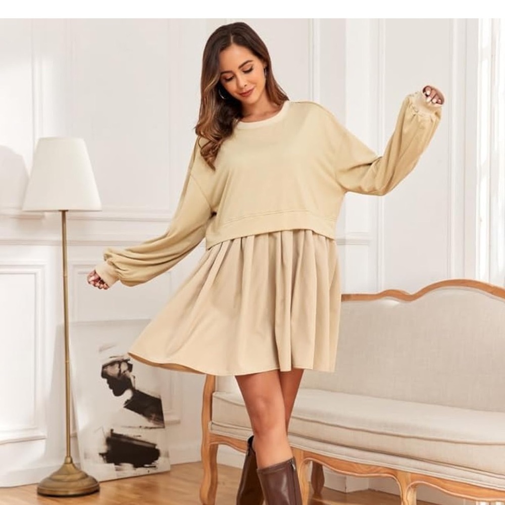 LARGE Oversized Sweatshirt Dress Long Sleeve Crewneck UGERLOV